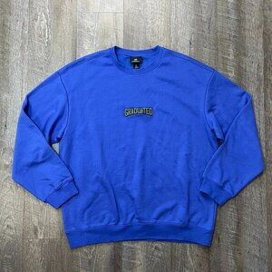 New H&M 'Graduated" Embroidered Blue Crew Neck‎ Sweater Pullover Mens Large